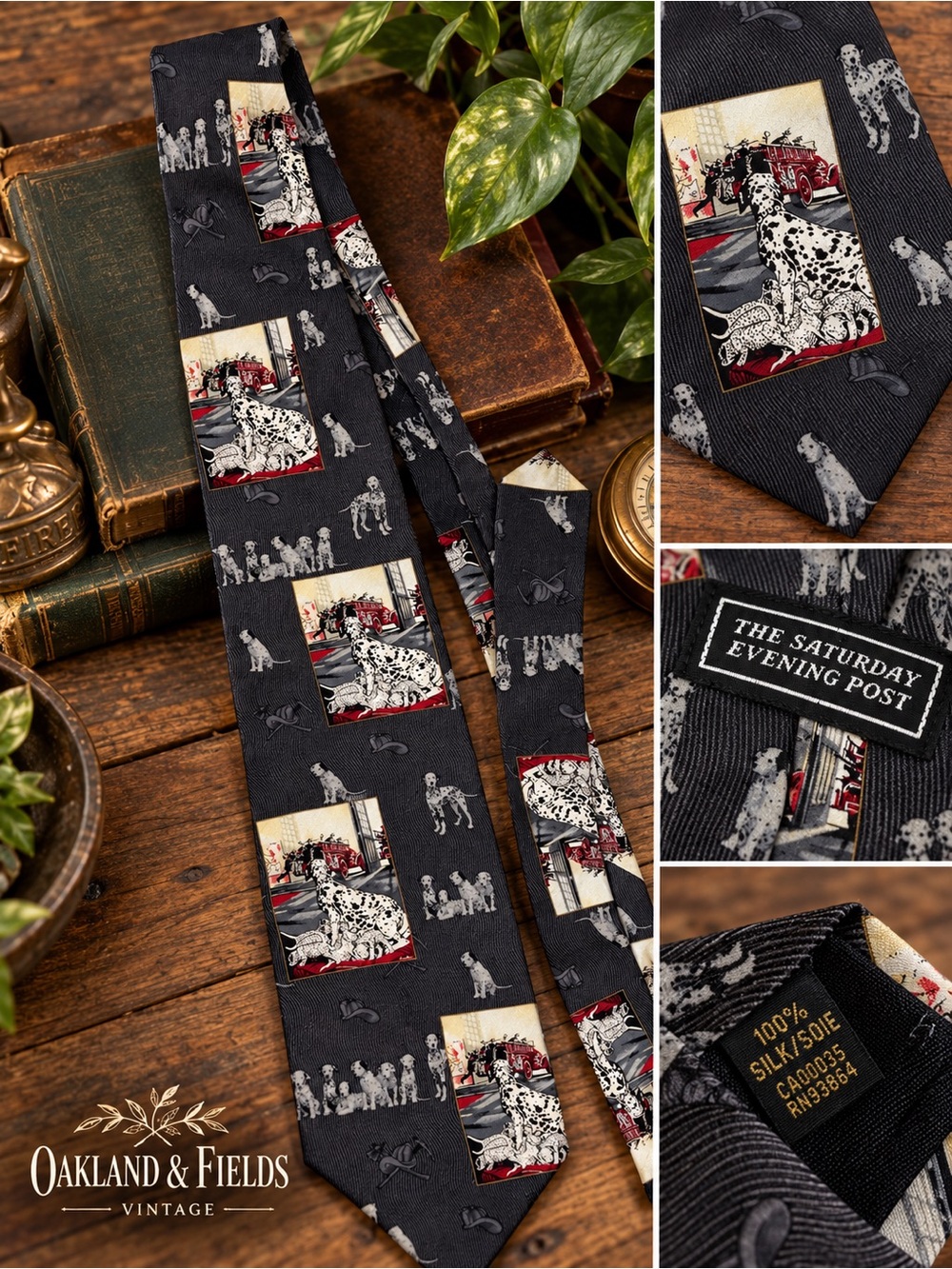 Vintage The Saturday Evening Post Dalmatian Firefighter Dog 100% Silk Neckties